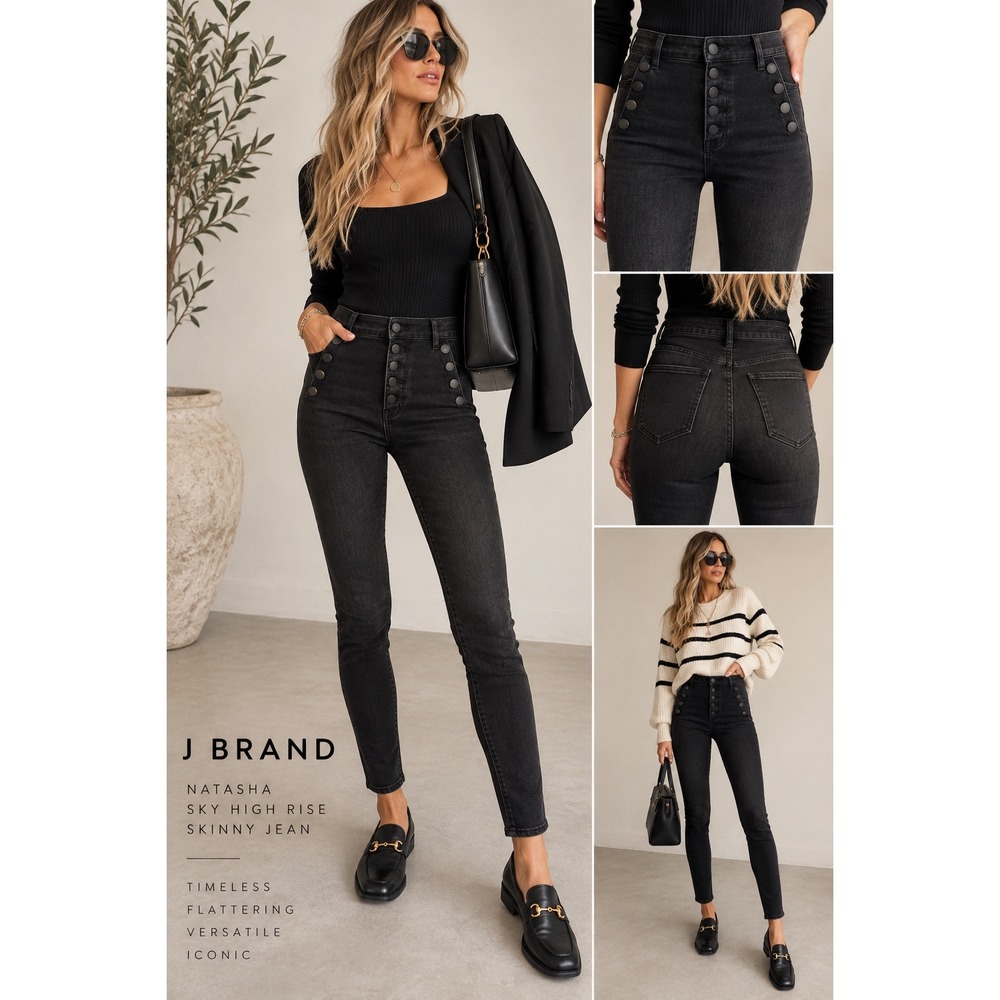 J Brand Natasha Sky High Rise Skinny Jeans Black Button Fly Size 25